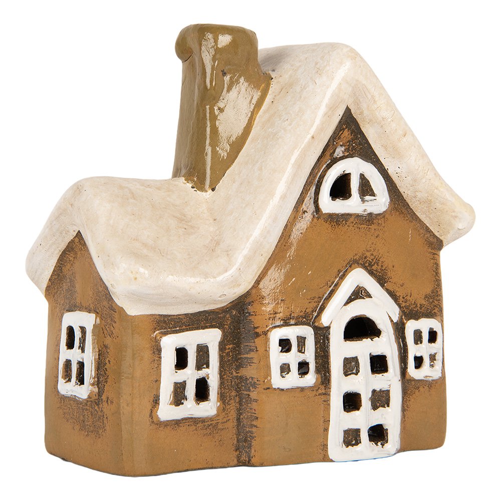 Waxinelichthouder Huis 13x7x13 cm Bruin Keramiek