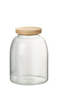 J-Line voorraadpot Tom - glas/bamboe - transparant/naturel - medium