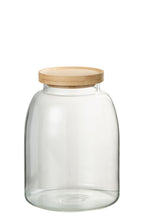 J-Line voorraadpot Tom - glas/bamboe - transparant/naturel - medium