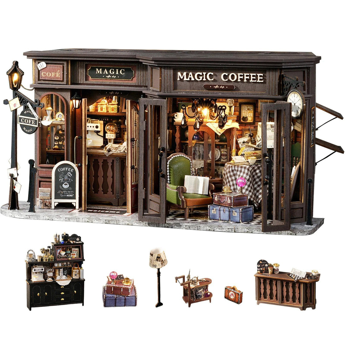 Cutebee, 3D DIY Huisje, Magic Coffee Shop, F041-B, 28,6x13,5x14,5cm