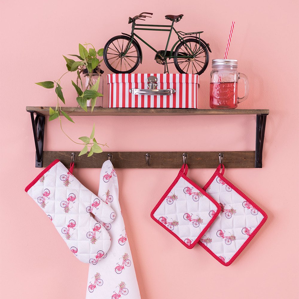 Pannenlap Kind 16x16 cm Rood Wit Katoen Fiets Moeder Dochter