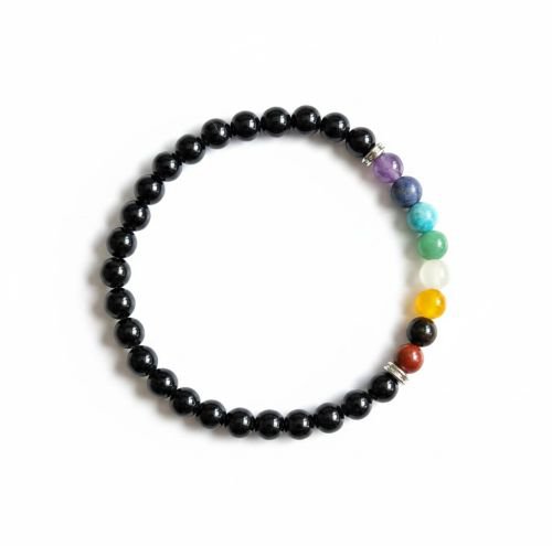 Dames armband Onyx 6 mm met Chakra kleuren