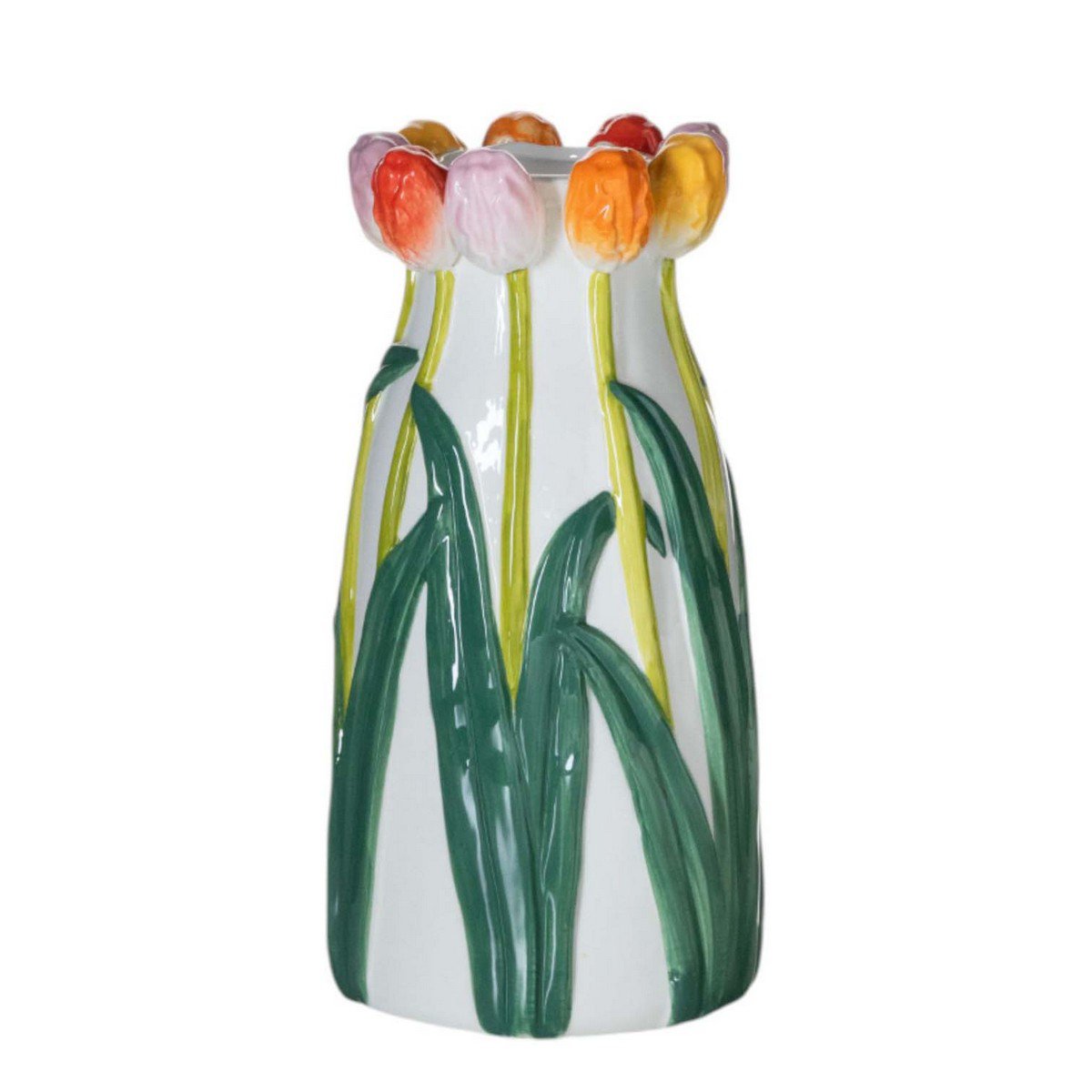 Vaas Keramiek tulpen wit multi h24 d12cm