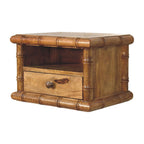 Grof nachtkastje van massief mangohout, 1 lade, 1 open plank, bruin