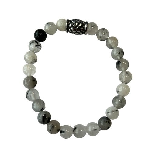 Herenarmband Toermalijn Kwarts 8 mm met vlecht kraal (21,5 cm)
