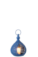 J-Line Theelichthouder Drop Metaal/Glas Blauw Small
