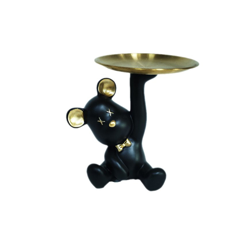 Polyresin beer zwart met dienblad