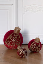 J-Line kerstbal Patroon - polyfoam/textiel - rood/goud - medium