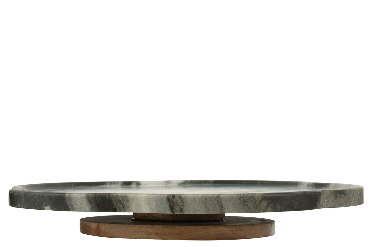 J-Line plateau Draaiend Marmer - steen - zwart/grijs