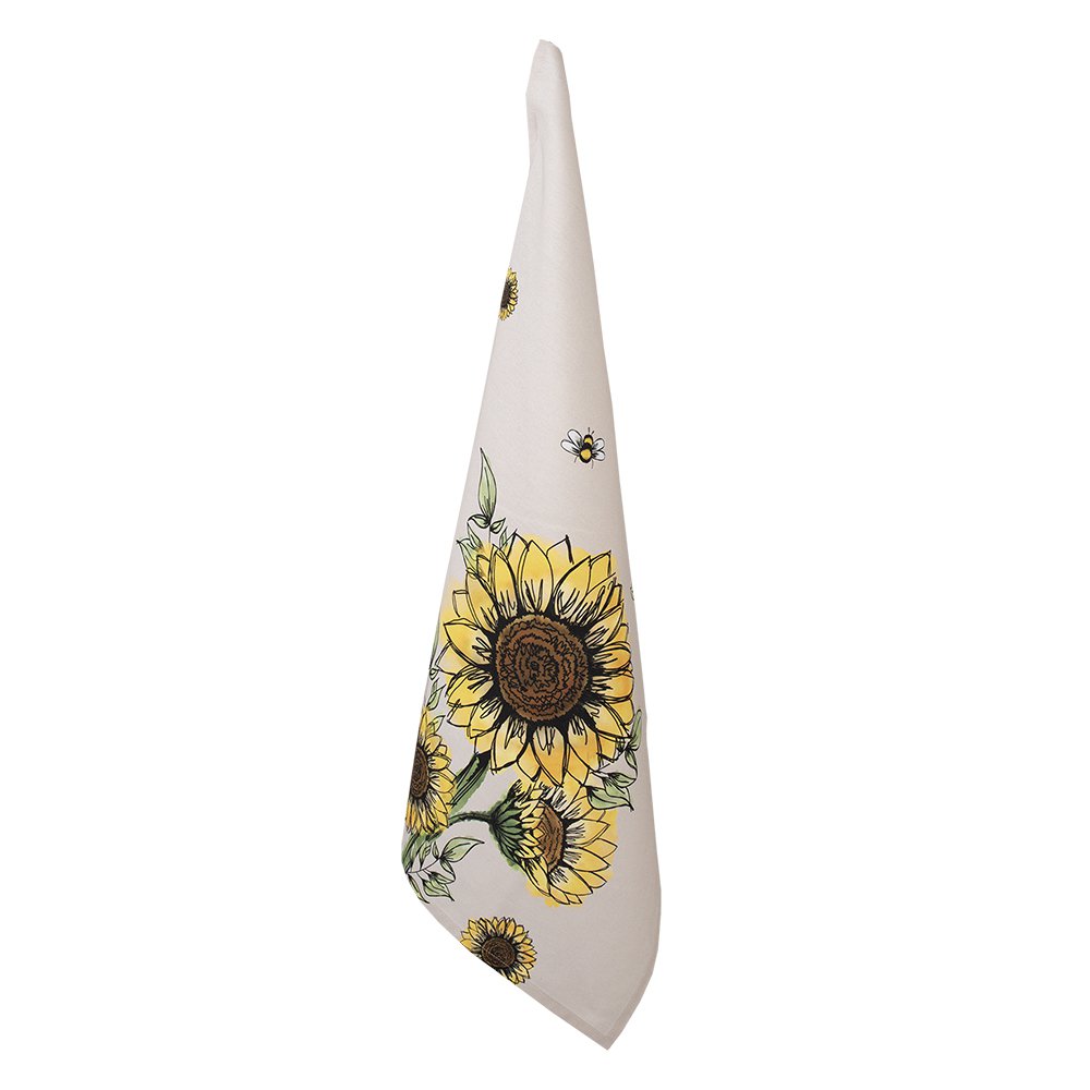 Theedoek 50x70 cm Beige Geel Katoen Zonnebloemen Keukenhanddoek