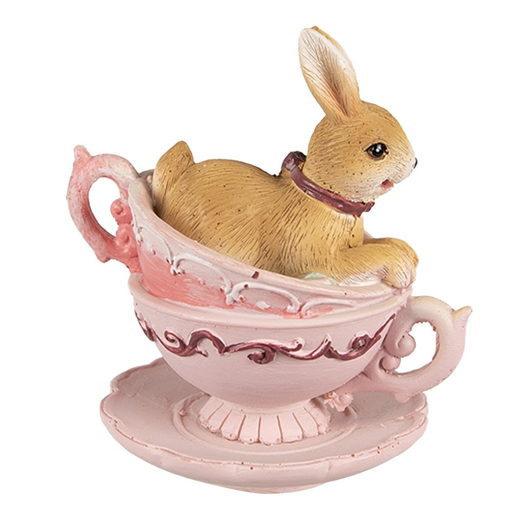 Beeld Konijn 9 cm Bruin Roze Polyresin