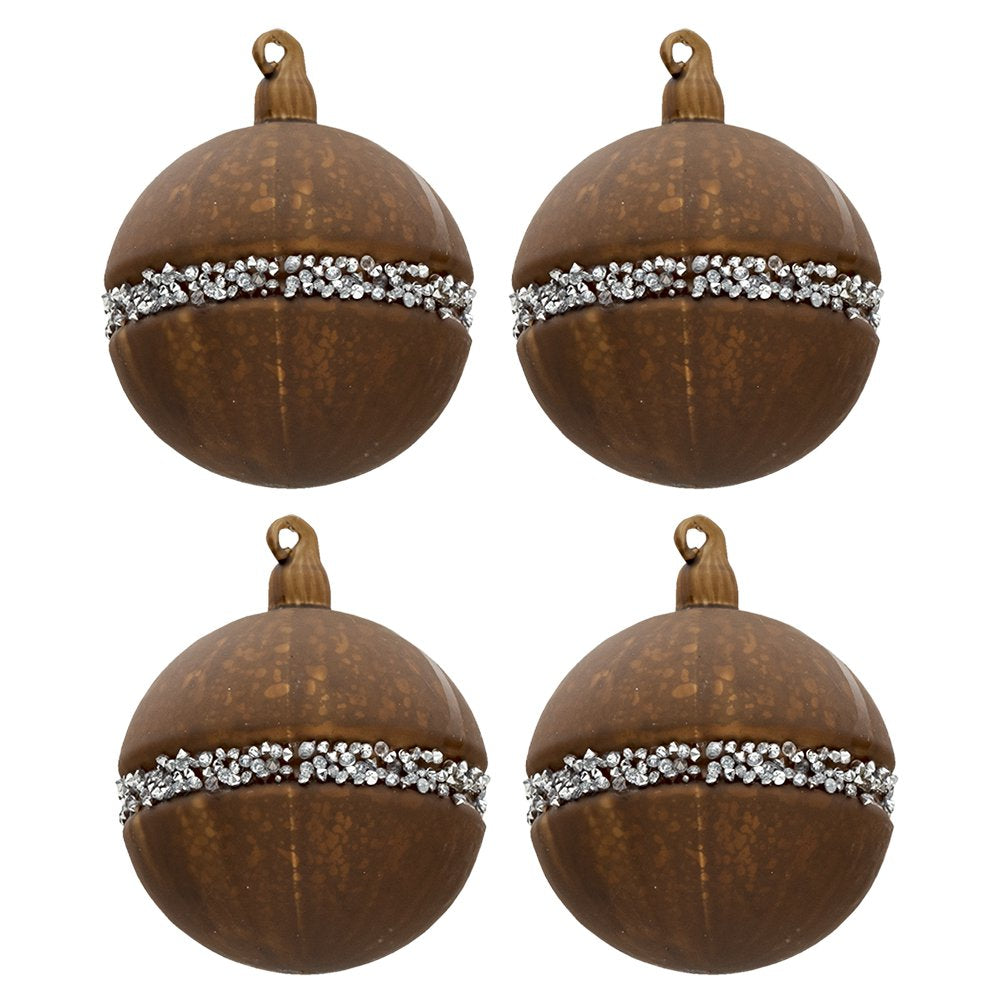 Kerstbal Set van 4 Ø 8 cm Bruin Glas Kerstboomversiering
