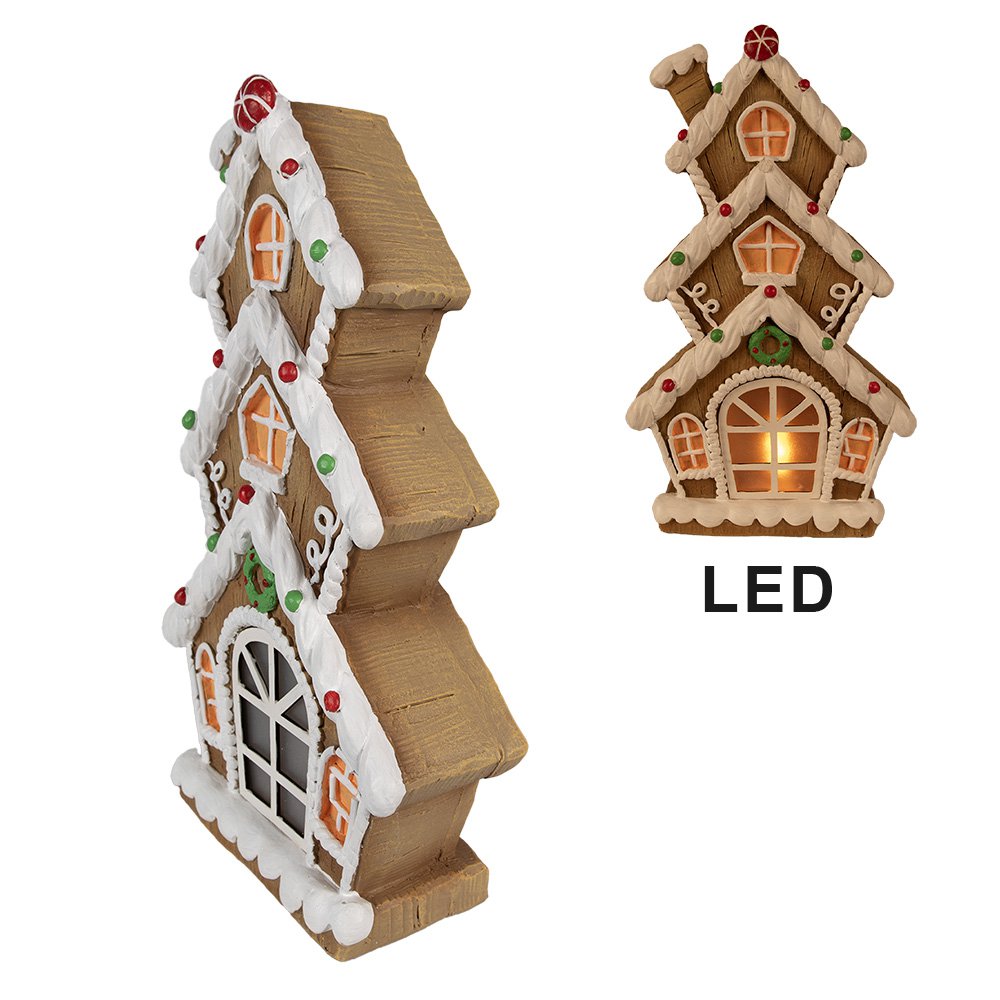 Gingerbread house met LED 24x11x41 cm Bruin Kunststof Peperkoekhuisje