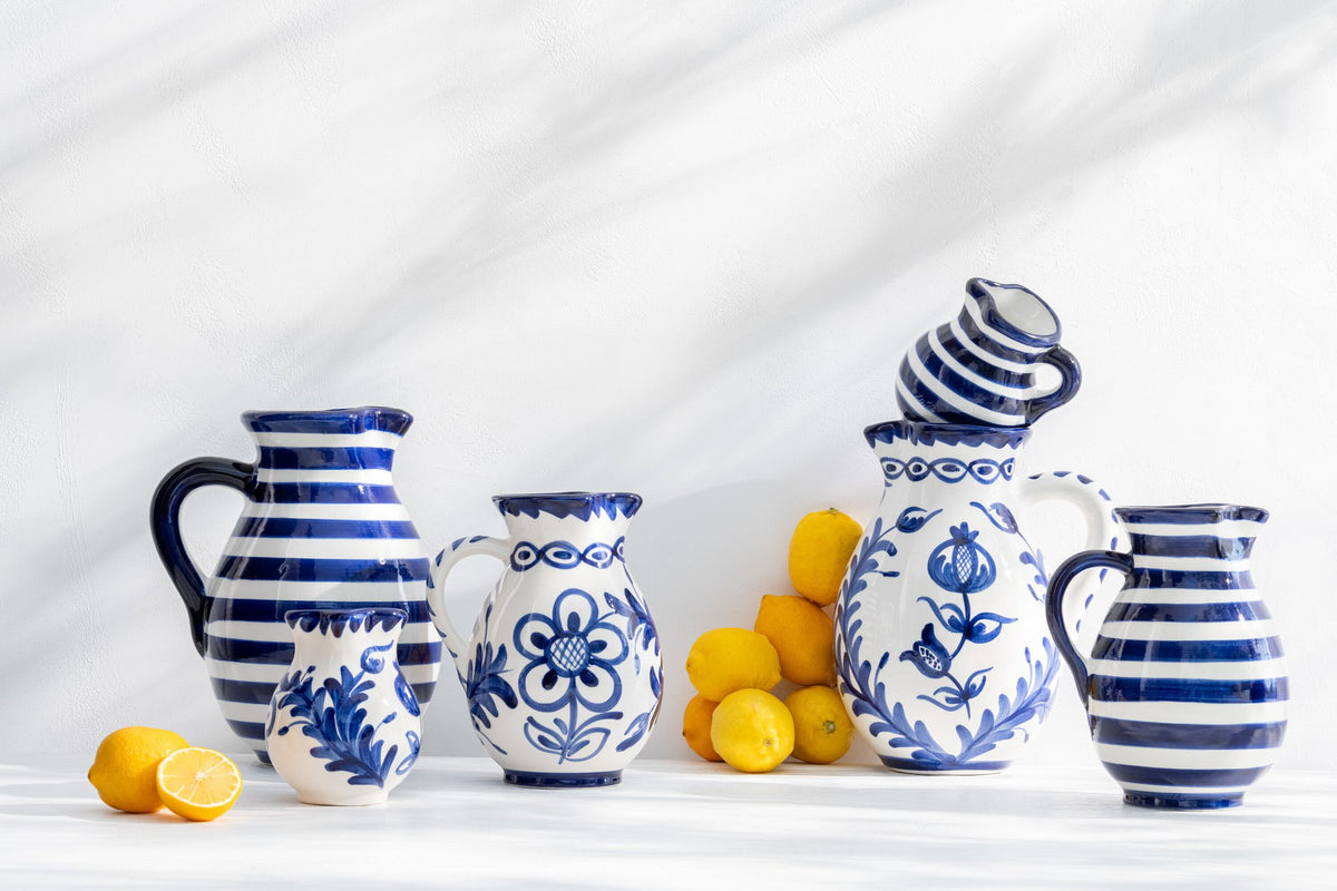 J-Line kruik Granada Stripes - keramiek - wit/blauw - small
