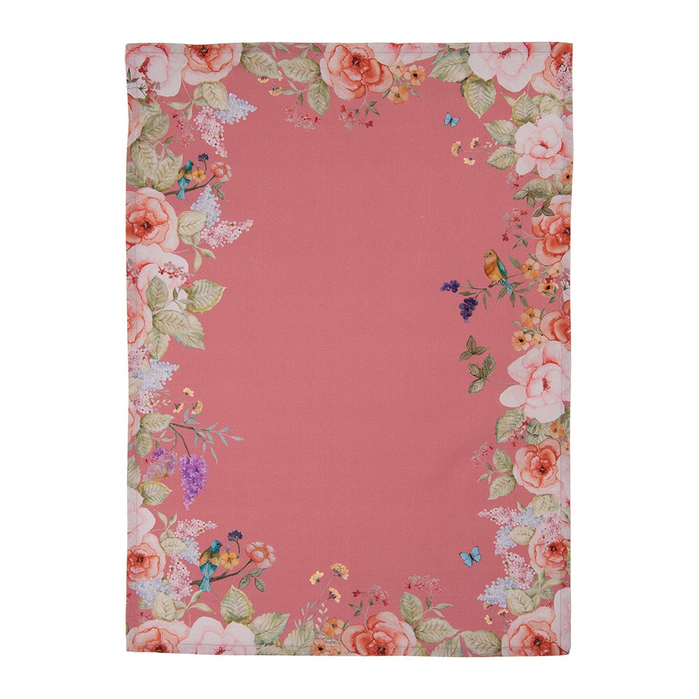 Theedoek 50x70 cm Roze Katoen Bloemen