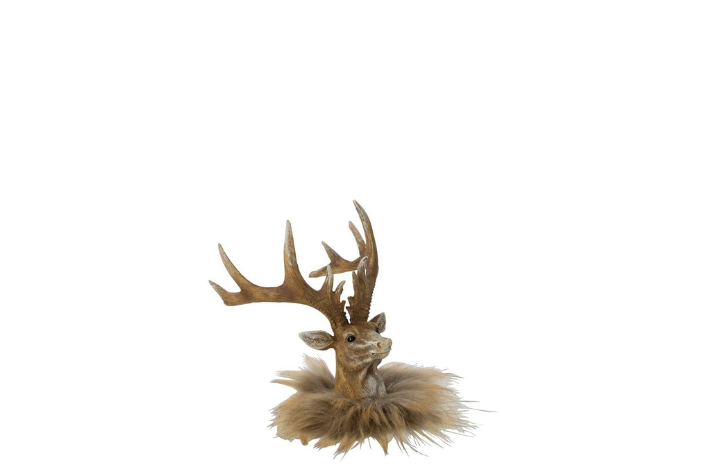 J-Line decoratie Rendier Hoofd - polyresin - donkerbruin/beige - small