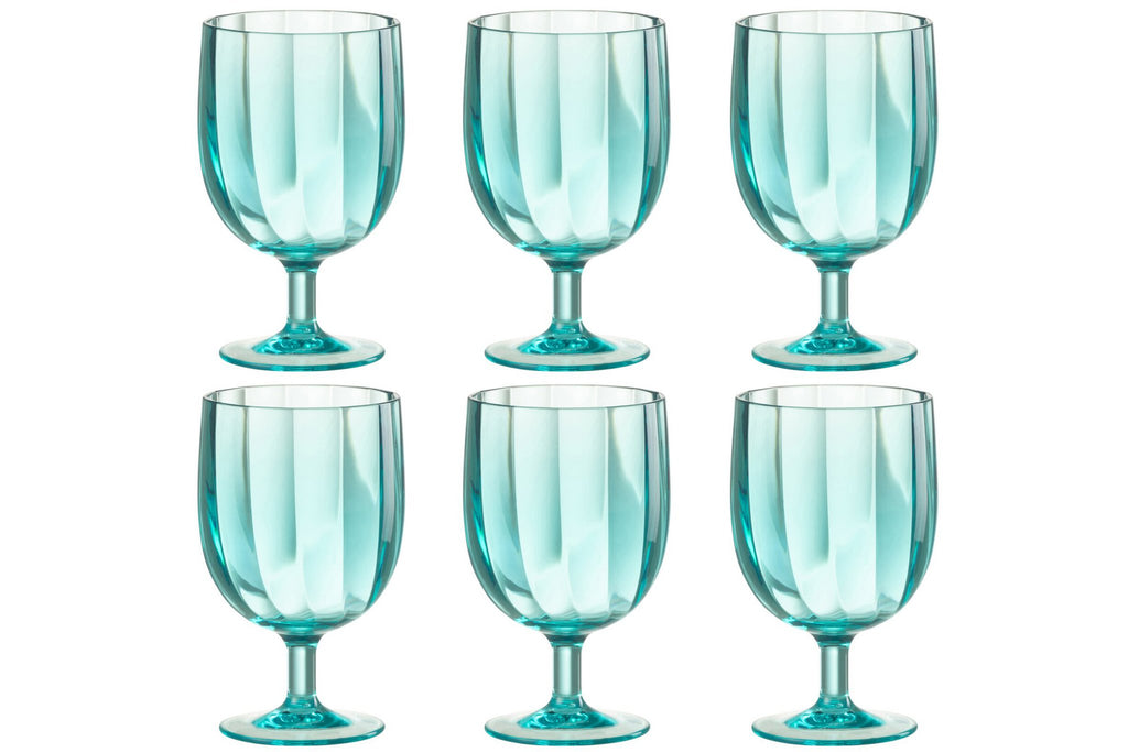 J-Line wijnglas - kunststof - blauw - 6 stuks