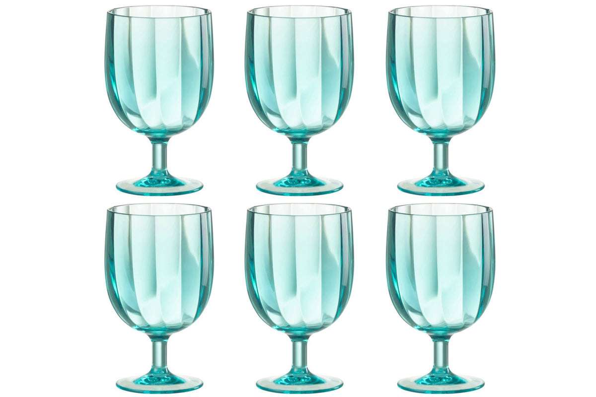 J-Line wijnglas - kunststof - blauw - 6 stuks