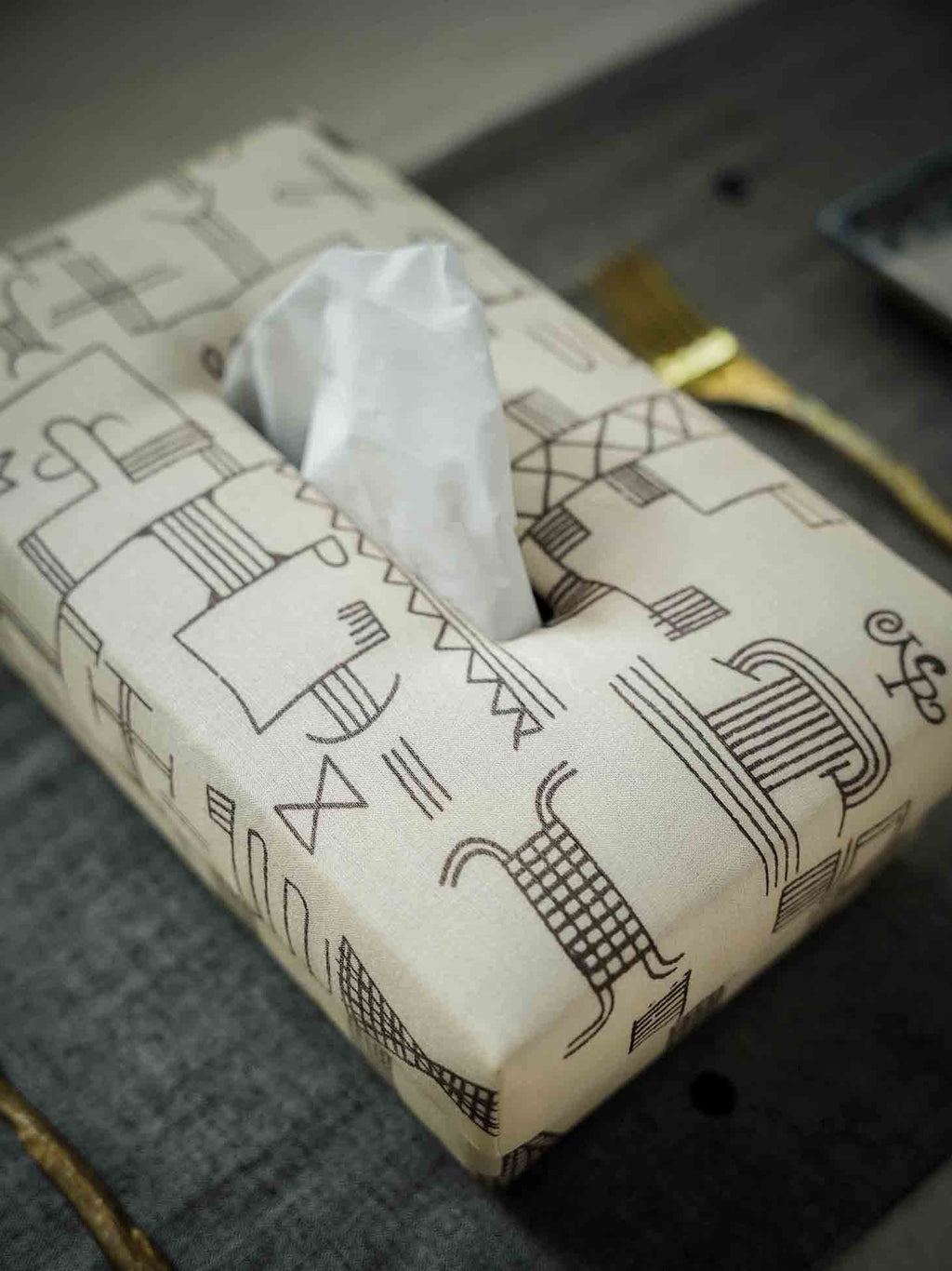 Handgeweven Tussar Zijden Tissue Box - Geometrische zeefdruk