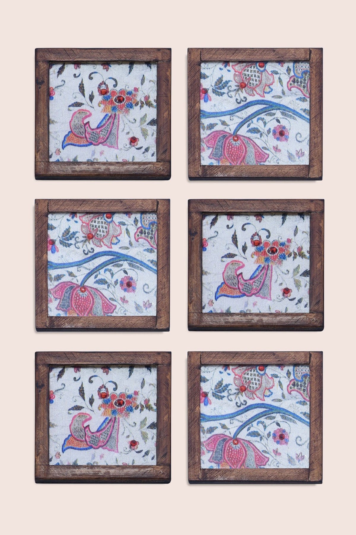 Handgeweven onderzetters - Set van 6, onderzetterhouder, Lotus Vine-patroon