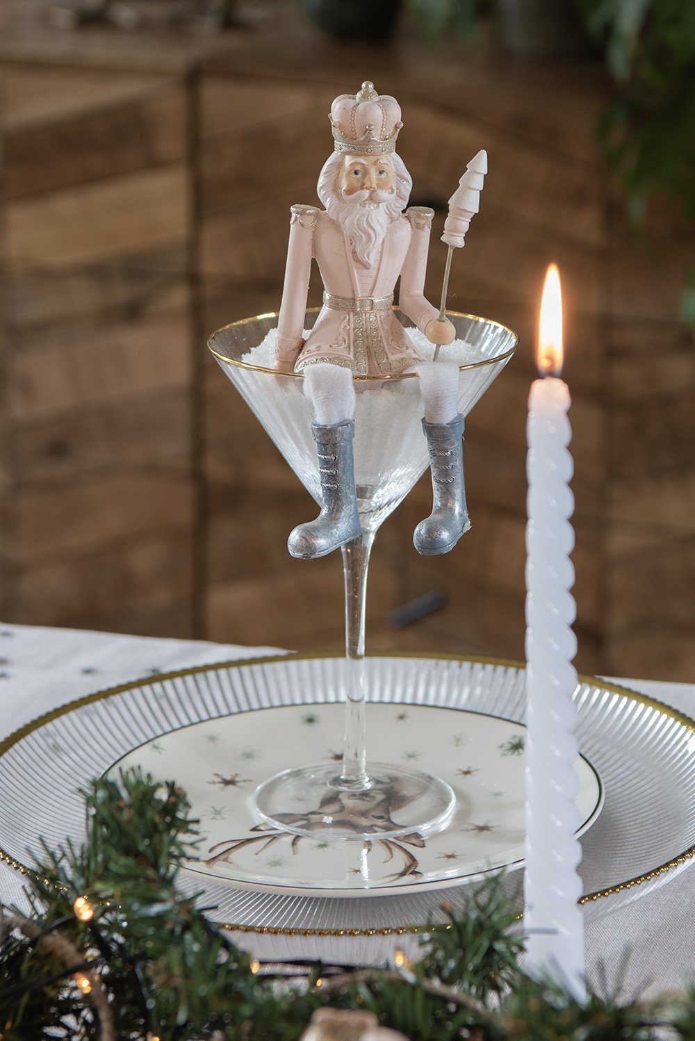 Beeld Notenkraker 6x6x12/21 cm Roze Wit Kunststof Kerstdecoratie