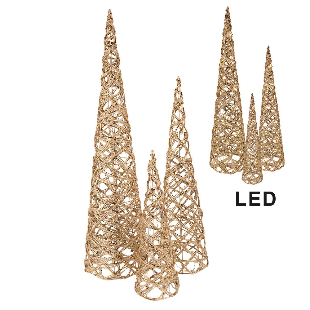 Kerstdecoratie met LED-verlichting Kerstboom Ø 20x80/16x60/13x40 cm Goudkleurig Metaal