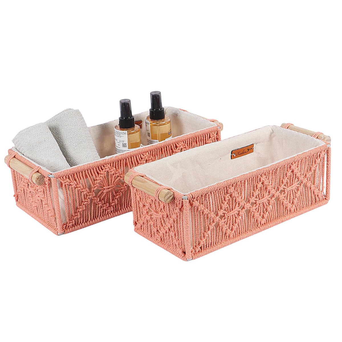 Rose handgeweven katoenen opbergmandenset – set van 2 stuks