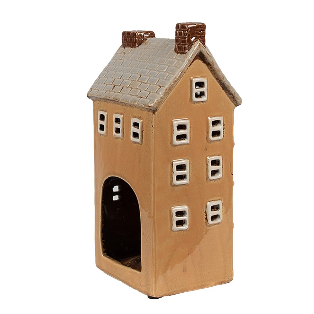 Waxinelichthouder Huis 11x9x22 cm Oranje Keramiek Theelichthouder
