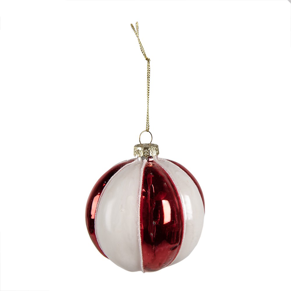 Kerstbal Ø 8 cm Rood Wit Glas Kerstboomversiering