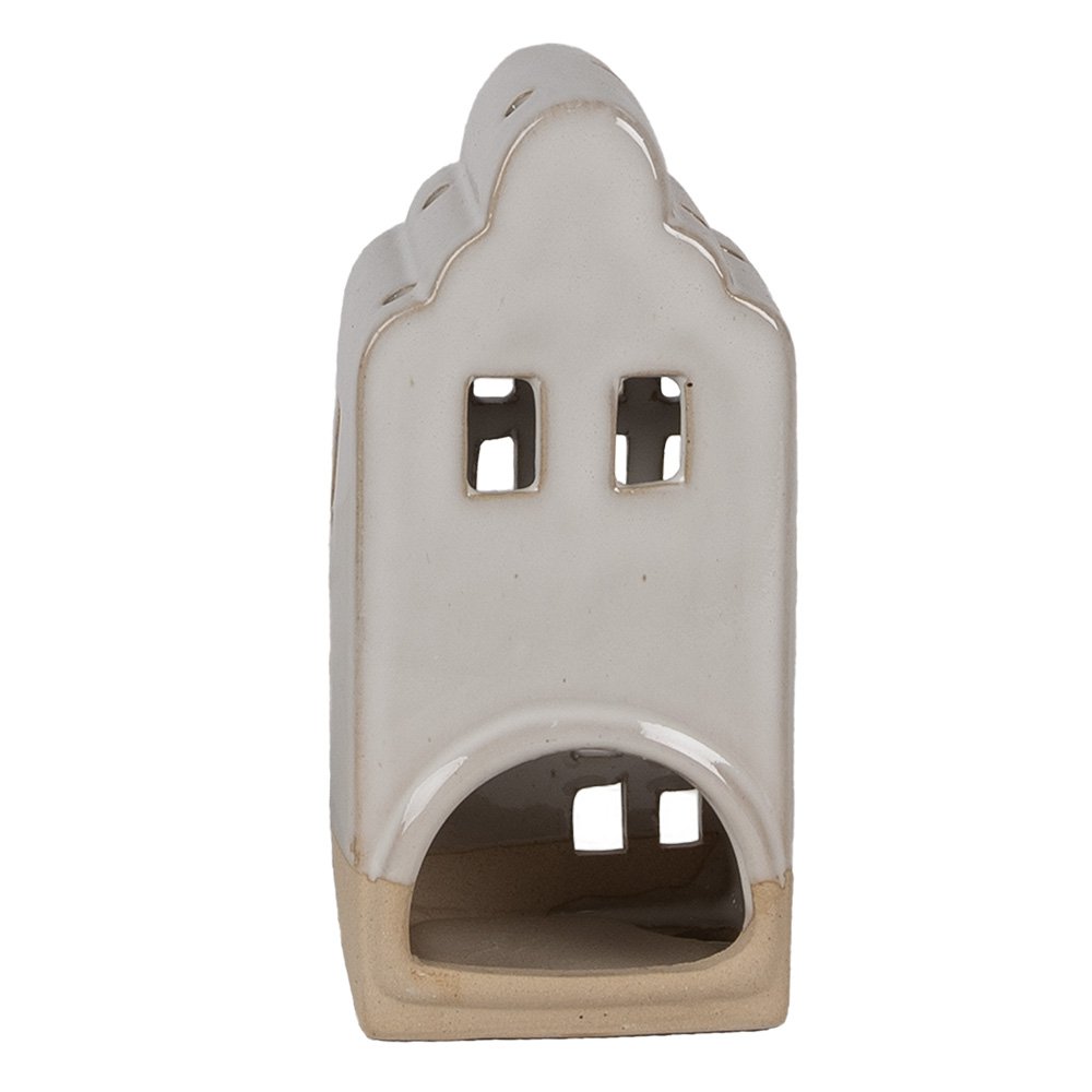Theelichthouder Huis 7x6x14 cm Beige Keramiek Waxinelichthouder