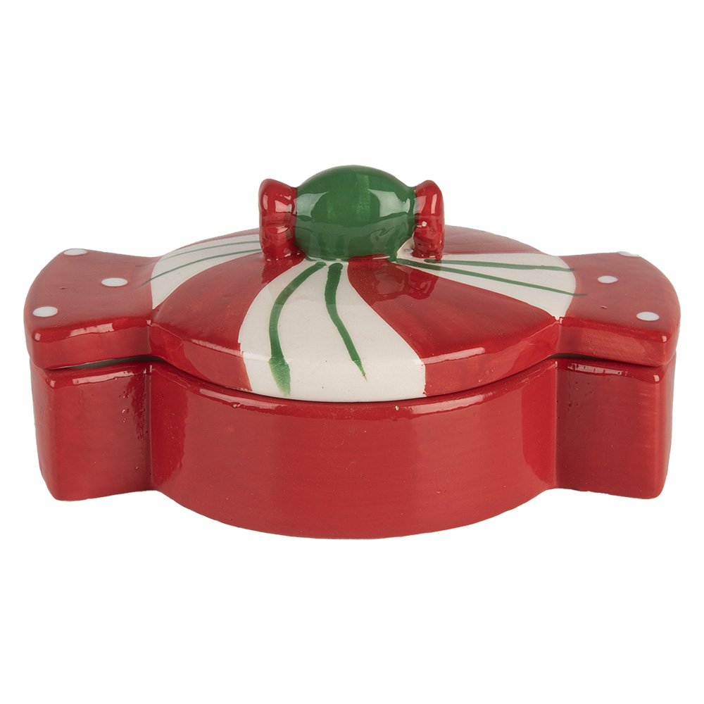 Voorraadpot 14x10x8 cm Rood Wit Keramiek
