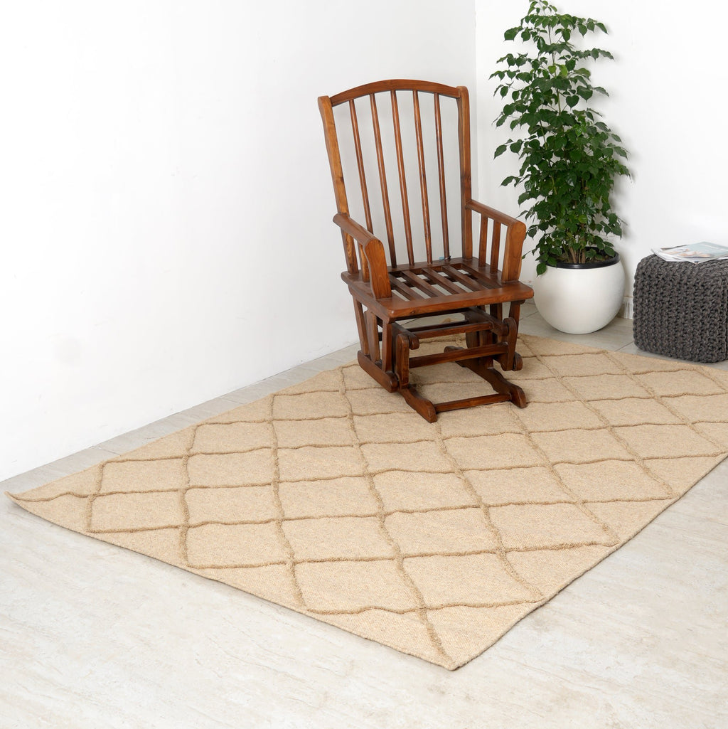 Donkerbruin handgeweven roostertapijt – wol-katoen