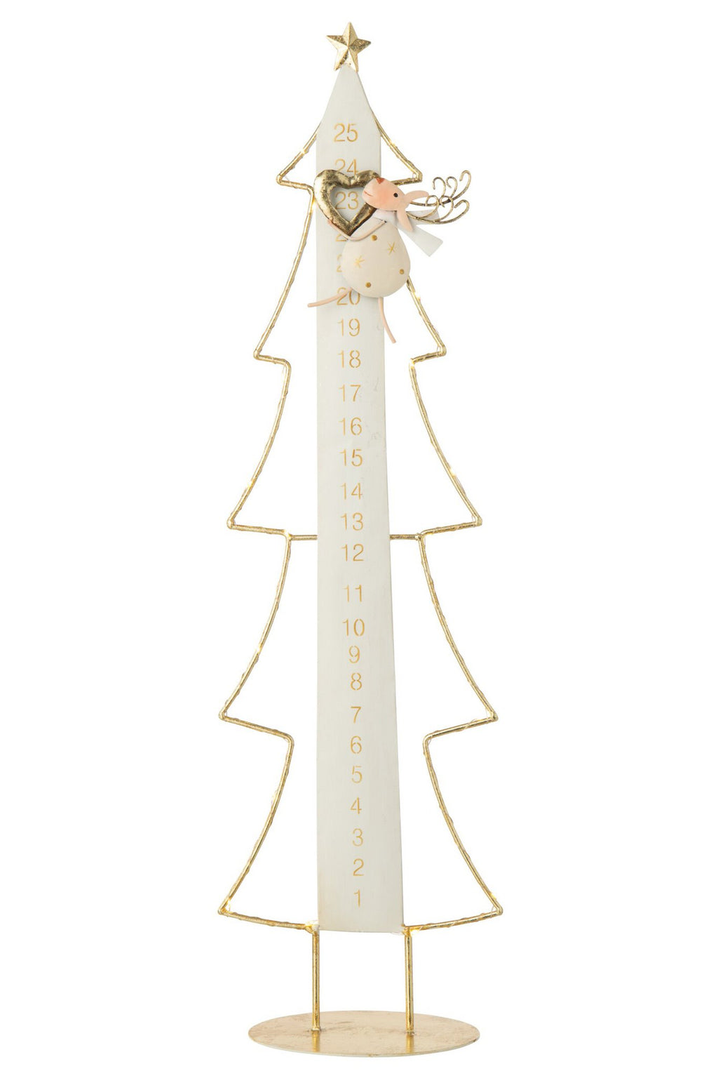 J-Line Ledkerstboom met adventskalender - metaal - wit/goud