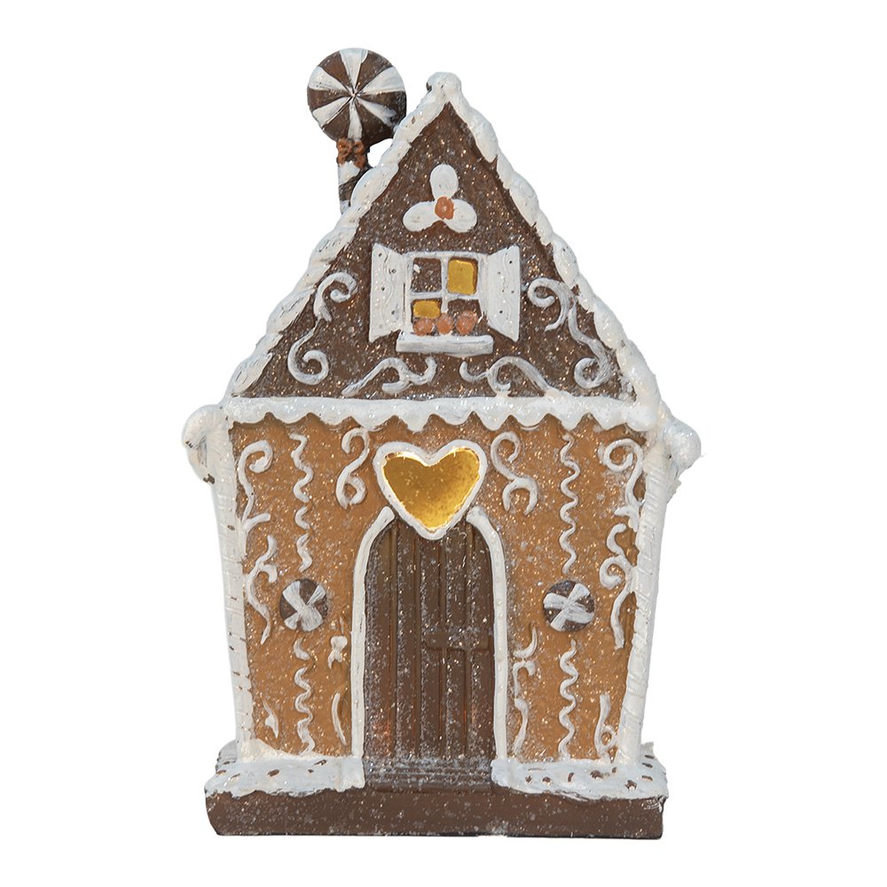 Gingerbread house met LED 14x9x21 cm Bruin Kunststof