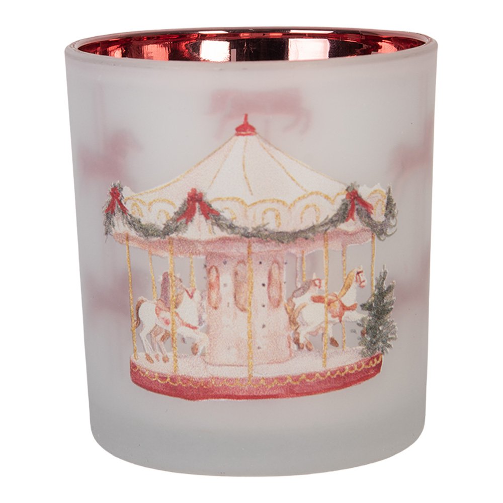 Waxinelichthouder Ø 7x8 cm Wit Glas Kerst