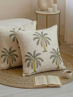 Set van 2 - Grijze en groene vierkante kussenhoezen – Decoratief textiel – Duurzaam katoen