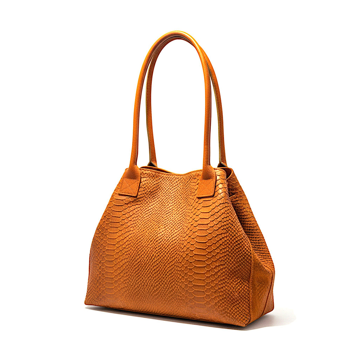 Lola – Italiaanse leren tas met python-reliëf – Oranje