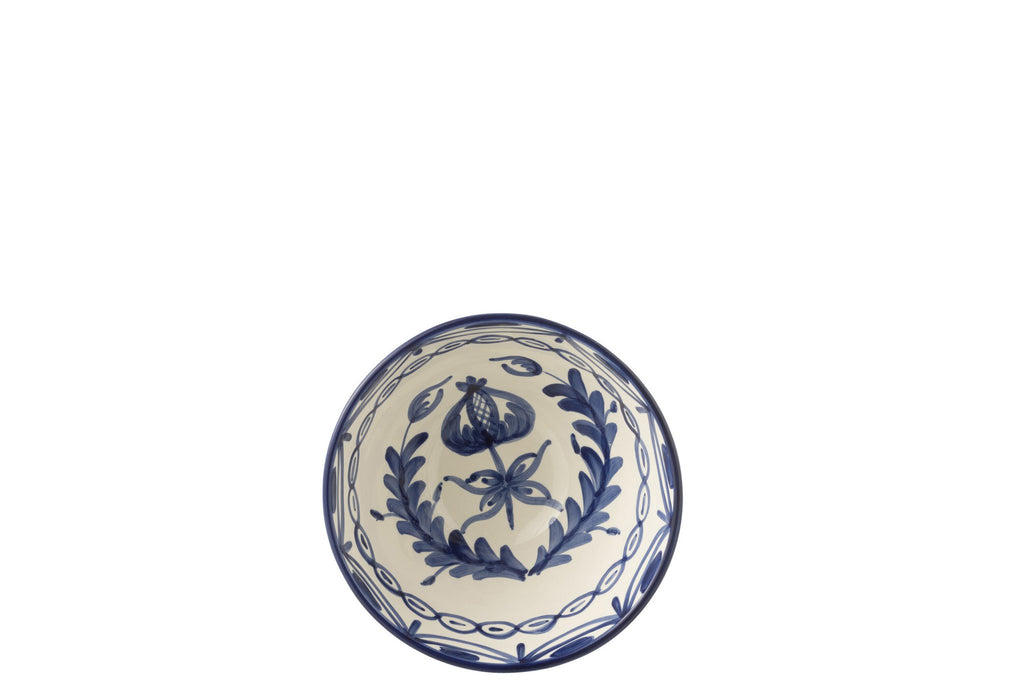 J-Line kom Granada High - keramiek - wit/blauw - medium - Ø 22 cm