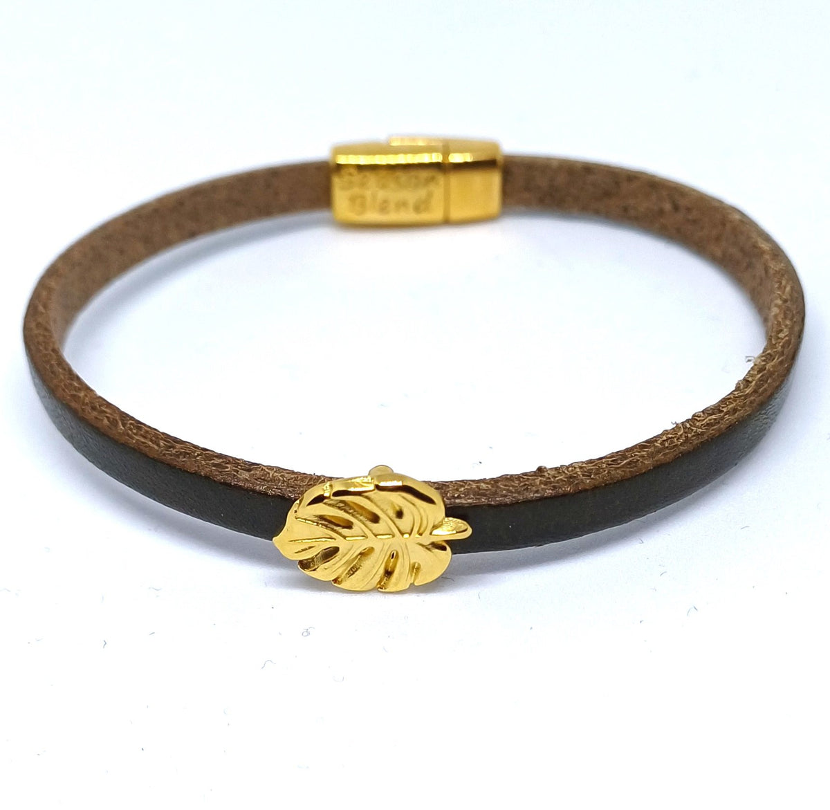 Semplice Monstera 24K verguld leren armband