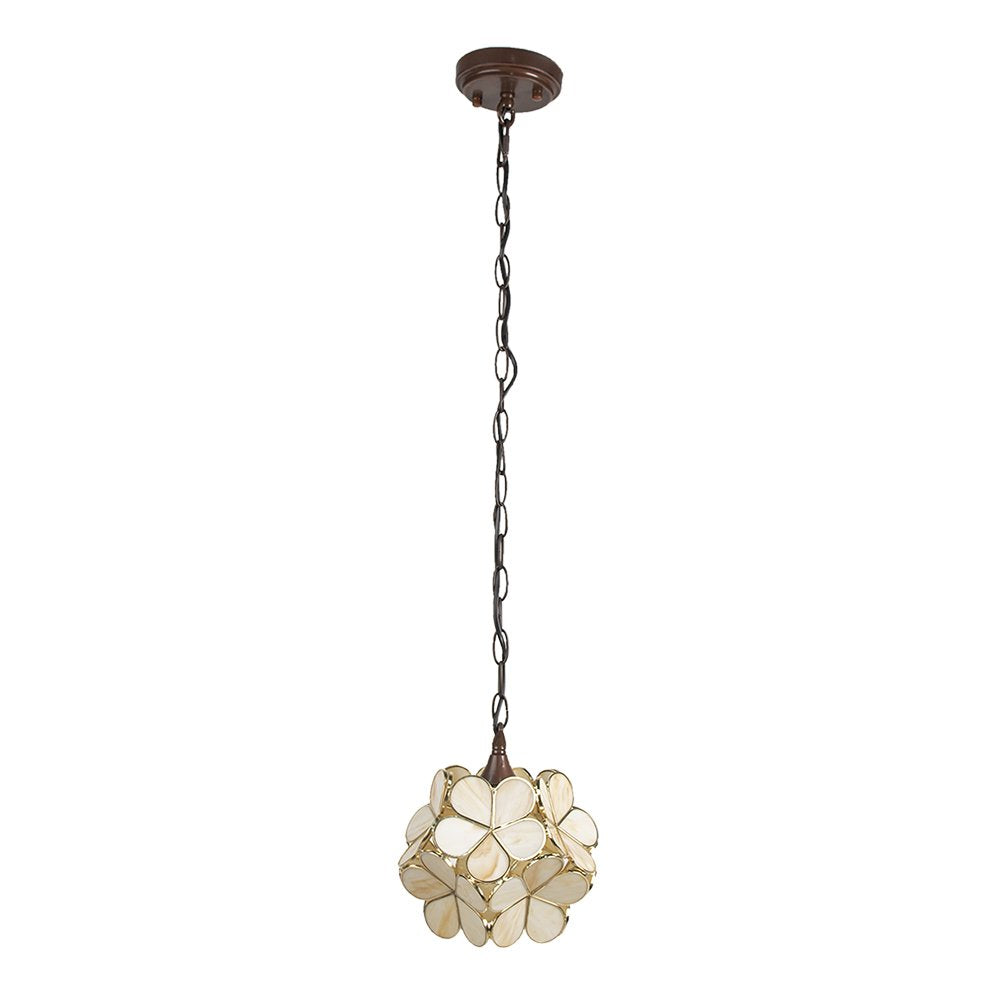 Hanglamp Tiffany 21x21x17/90 cm Beige Glas Bloem Hanglamp Eettafel