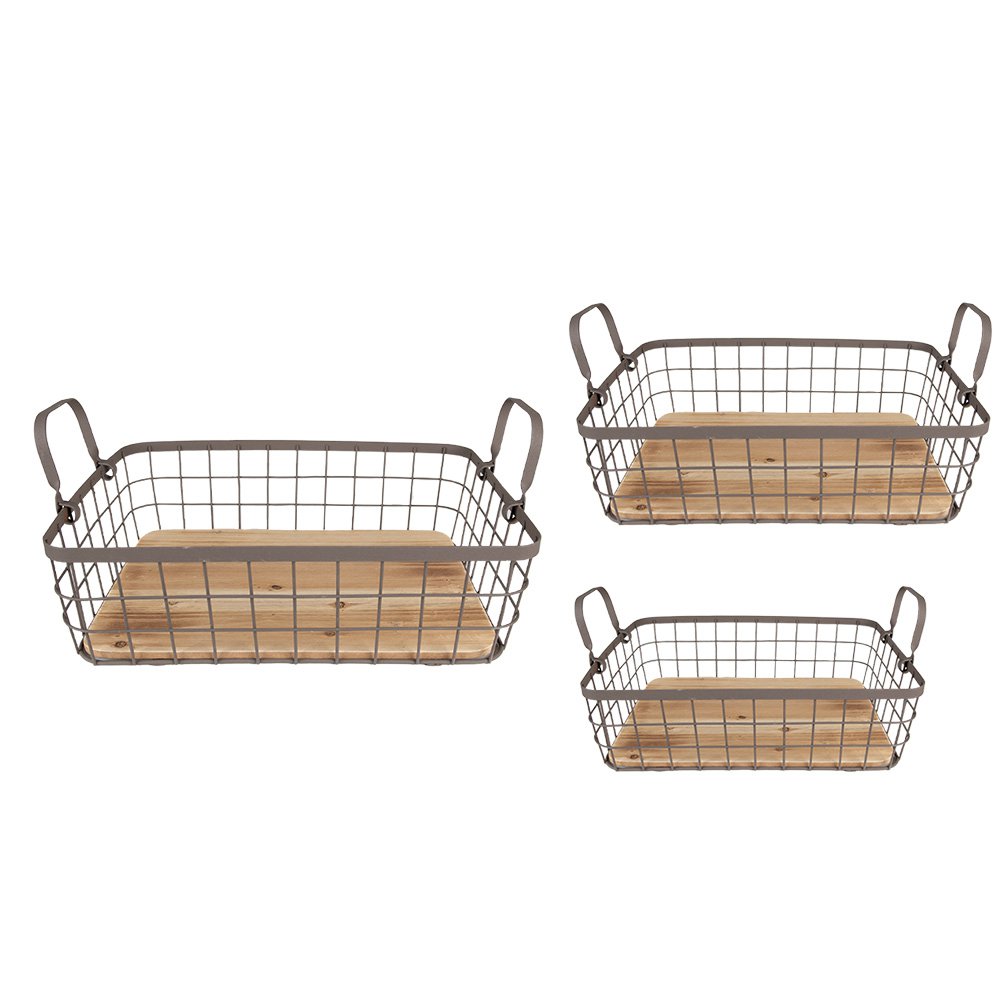 Opbergmand Set van 3 38x28x11 cm Grijs Bruin IJzer Mand