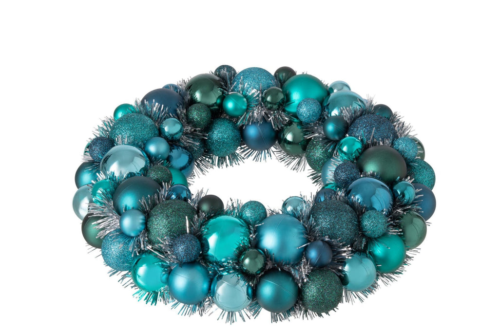 J-Line Krans met kerstballen - PS - blauw/donkergroen