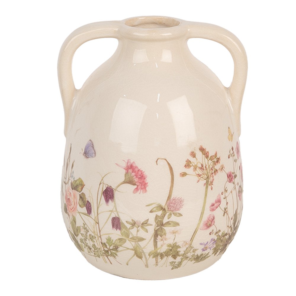 Vaas Ø 14x18 cm Beige Roze Keramiek Bloemen