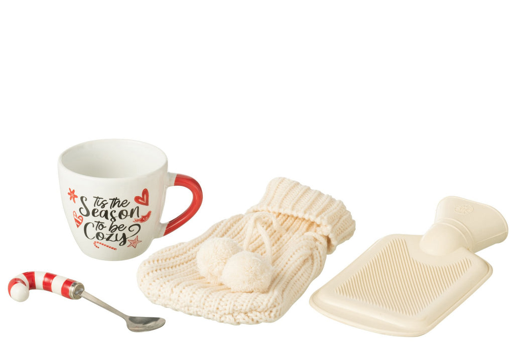 J-Line Tas+Lepel+Warmwaterkruik Giftbox Keramiek Rood