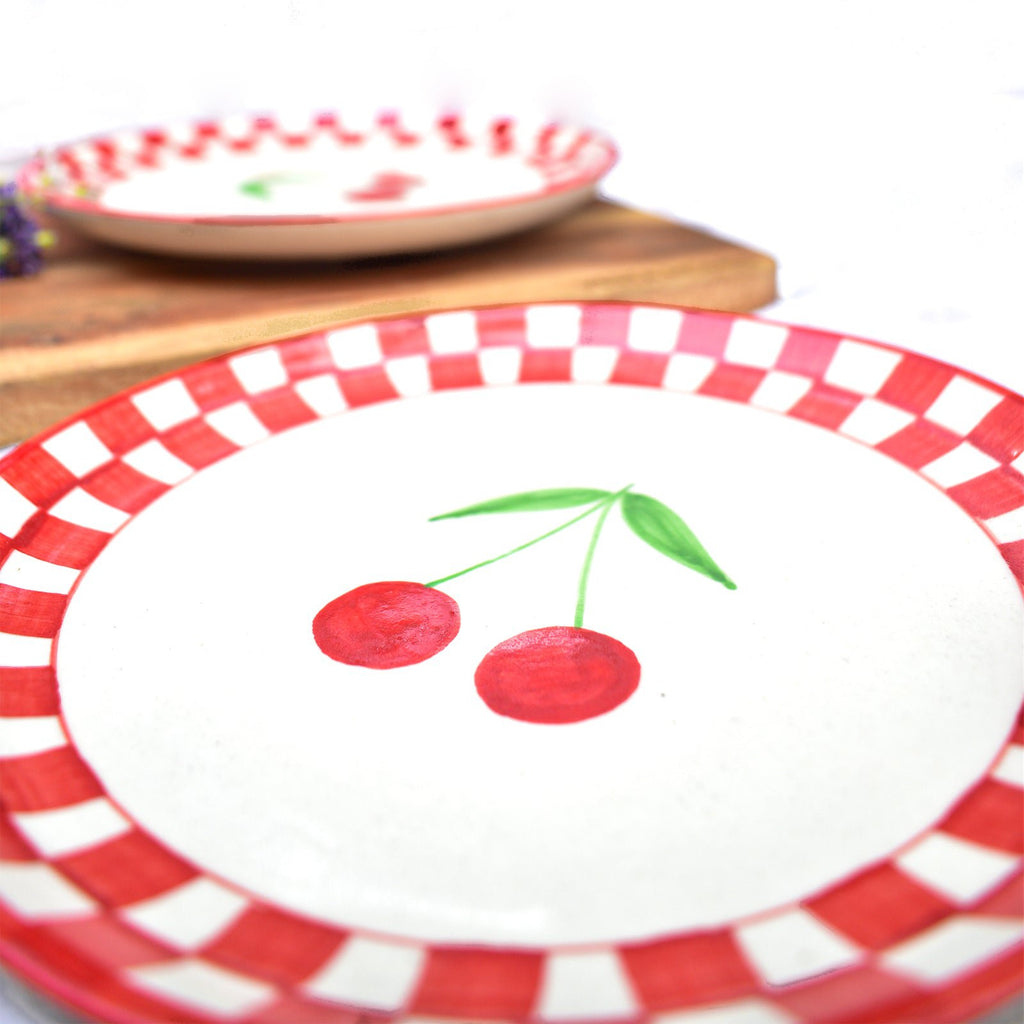 Serveerbord | Keramiek Geruit Kers | Set van 2, 7 inch