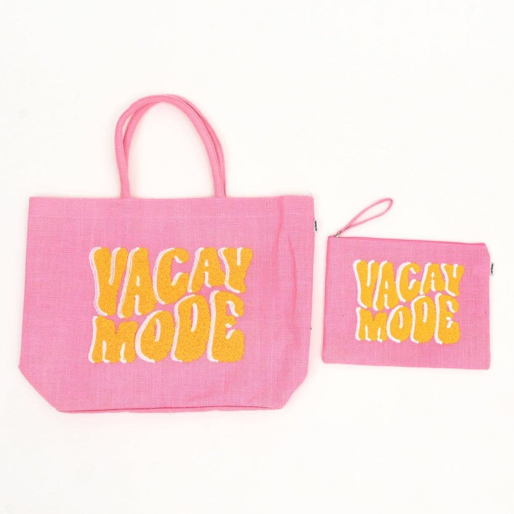 Tote Bag - Blush Vacay Mode - Chique meerkleurige jute tas