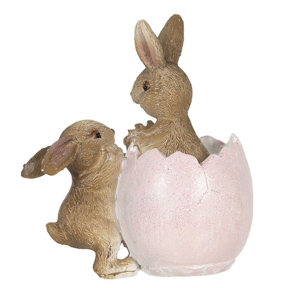 Beeld Konijn 10 cm Bruin Roze Kunststof