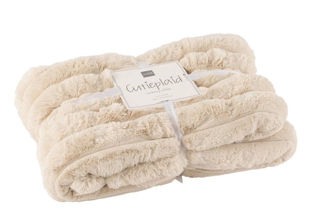J-Line plaid Large Corduroy - polyester - beige - 180 x 130 cm