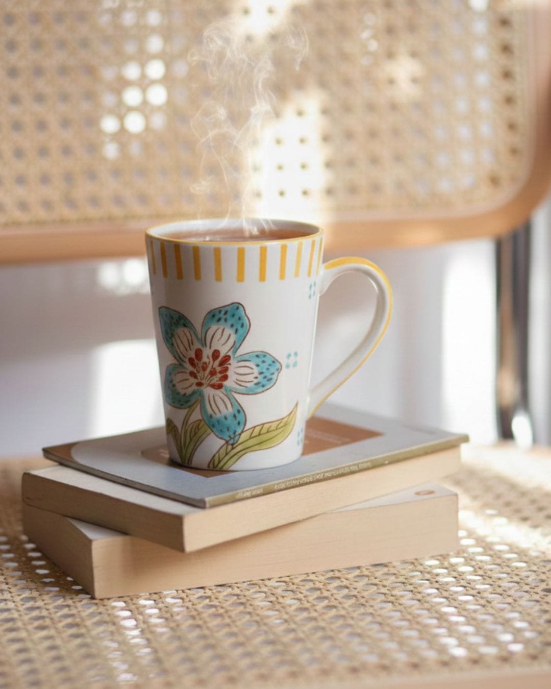 Stripe & Stem Tall handbeschilderde keramische koffiemok 355ml