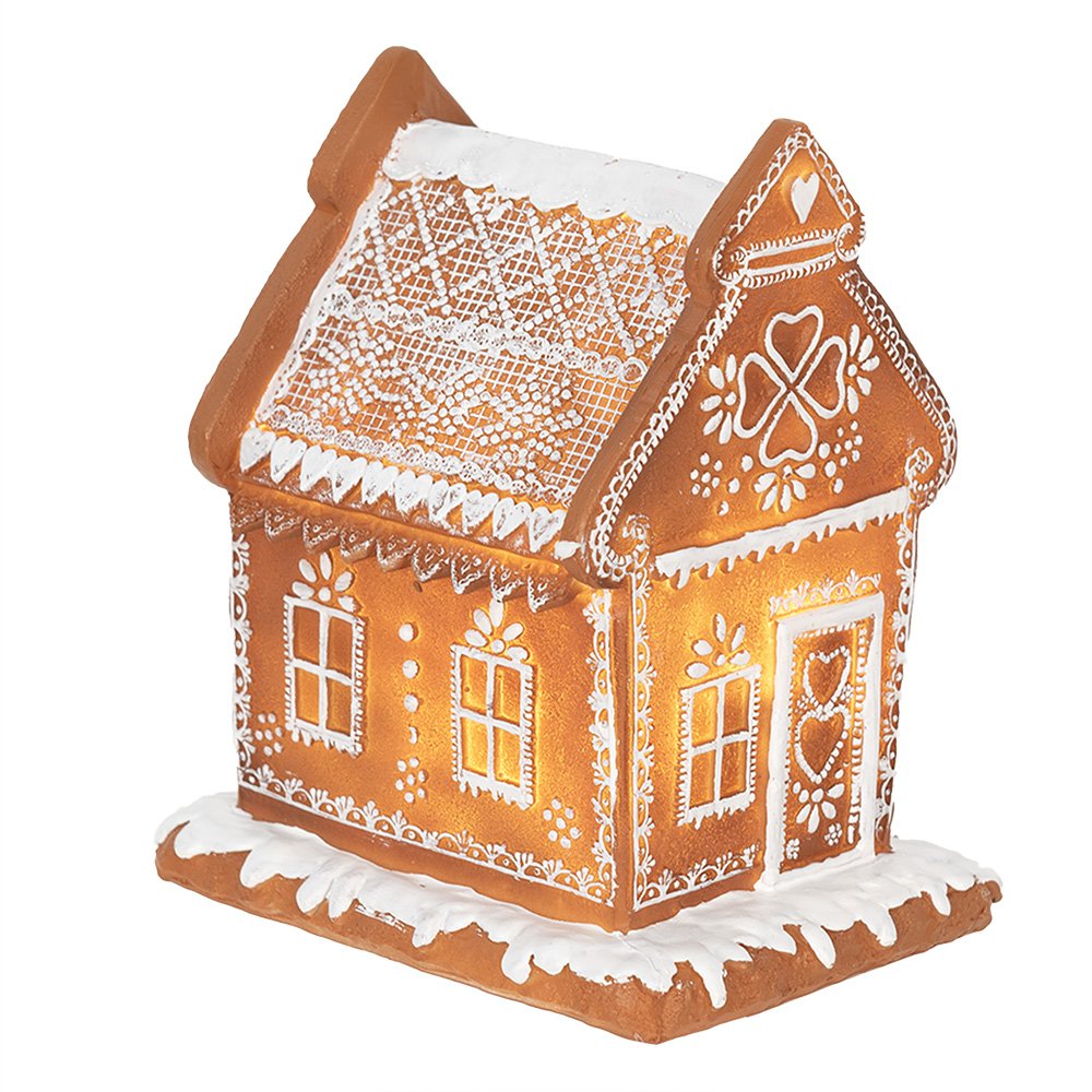 Gingerbread house met LED 17 cm Bruin Polyresin Peperkoekhuisje